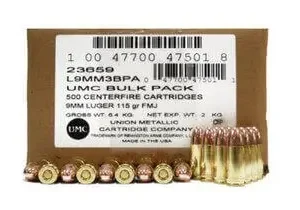 Remington 9mm Target Ammo 115gr, FMJ 500rd Box