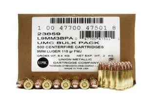 Remington 9mm Target Ammo 115gr, FMJ 500rd Box