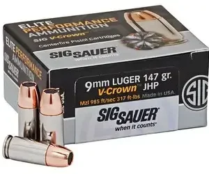 Sig Ammo Elite Performance V-Crown 9mm 147gr, JHP, 100rd Box