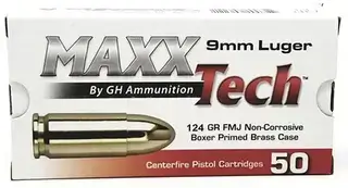 MaxxTech 9mm 124gr, FMJ, 100rd Box no price