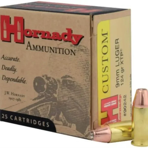 Hornady Custom 9mm 124gr, Jacketed Hollow Point XTP 100rd Box