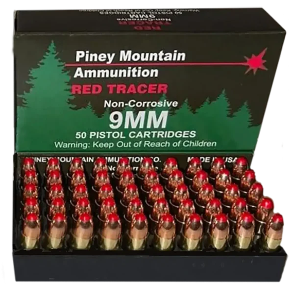Piney Ammunition Red Tracer 9mm, 119gr, FMJ, 20rd Box