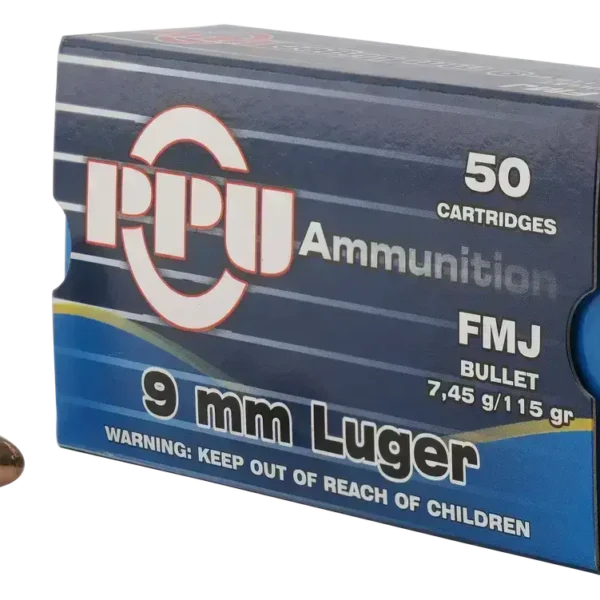 PPU Ammunition 9mm, 115gr, Full Metal Jacket, 50rd Box