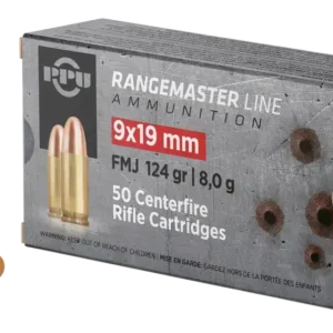 PPU Rangemaster 9mm, 124gr, 1263 fps, Full Metal Jacket, 1000rd Case